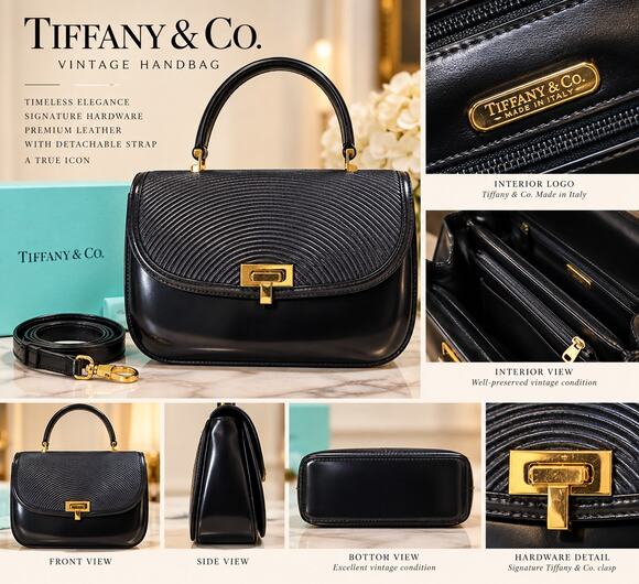 Tiffany & Co. Handbags - Tiffany & Co. Vintage Black Leather Top Handle with Crossbody*FANTASTIC shape
